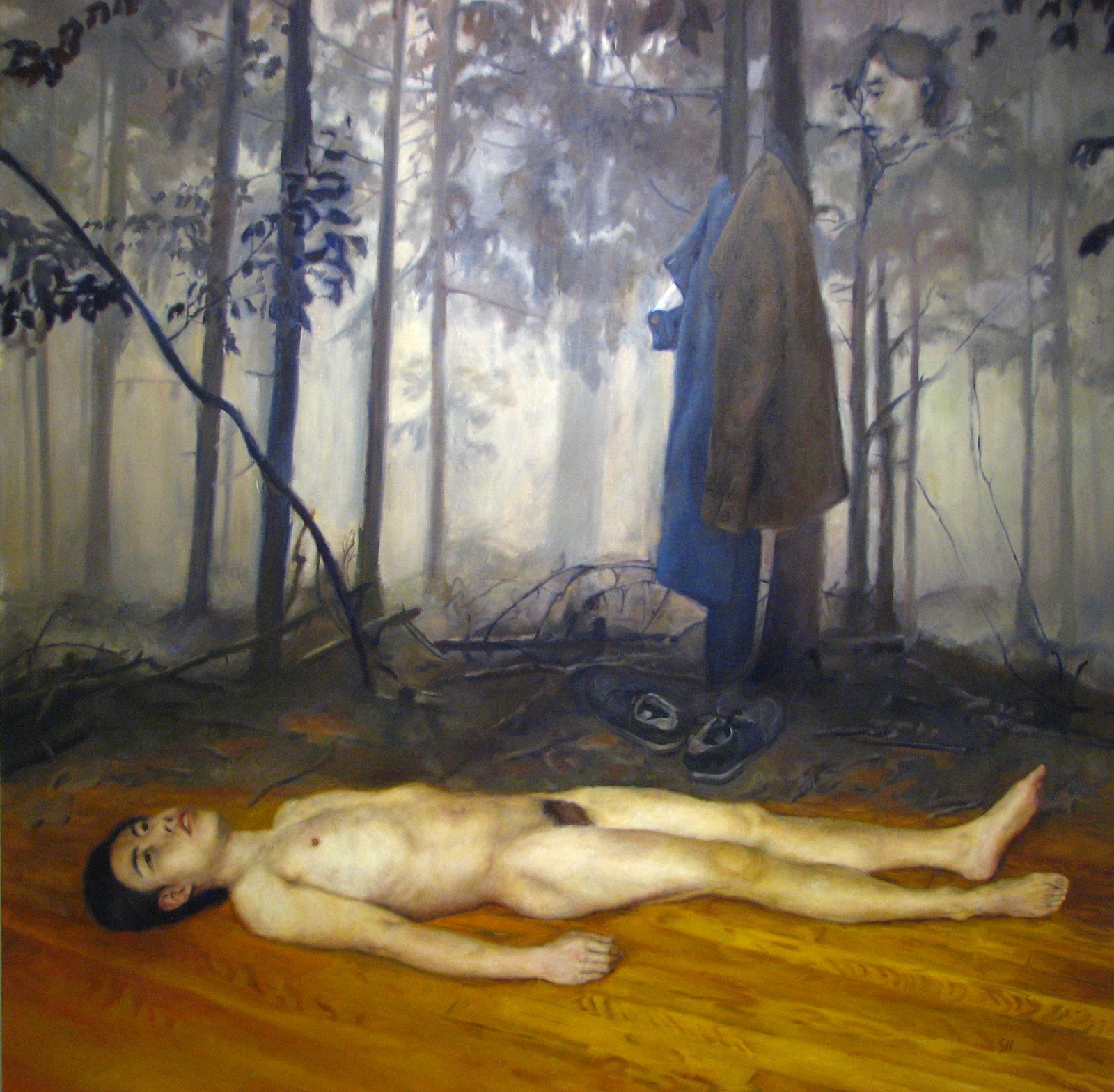 Naked Asian Man, Oil on linen, 84×84 in, 2011, by Soraya Hutchinson