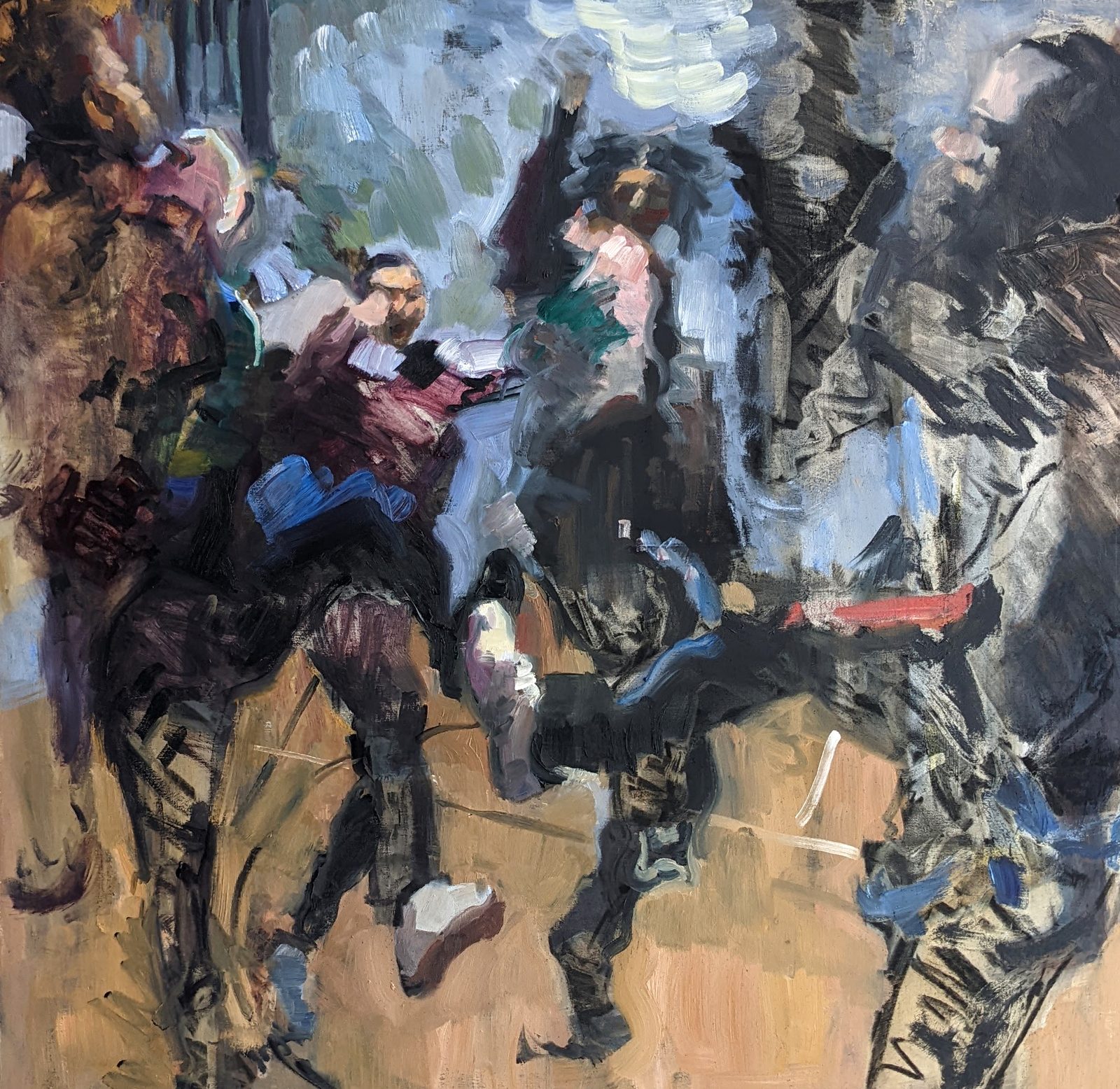 Tuning In, Oil on panel, 24×24 in, 2019, by Soraya Hutchinson