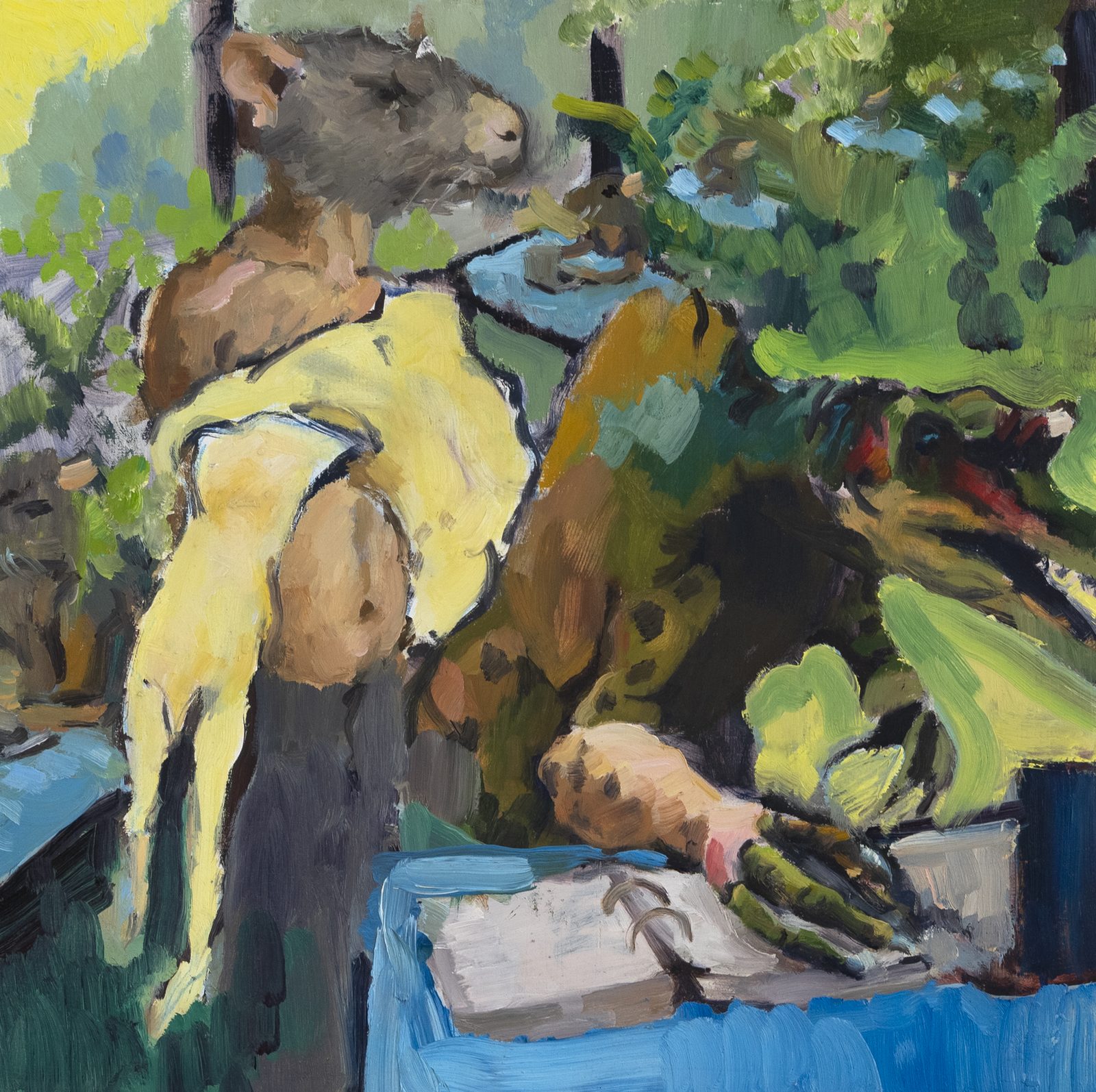 Office Paradise, Oil on panel, 12×12 in, 2022, by Soraya Hutchinson