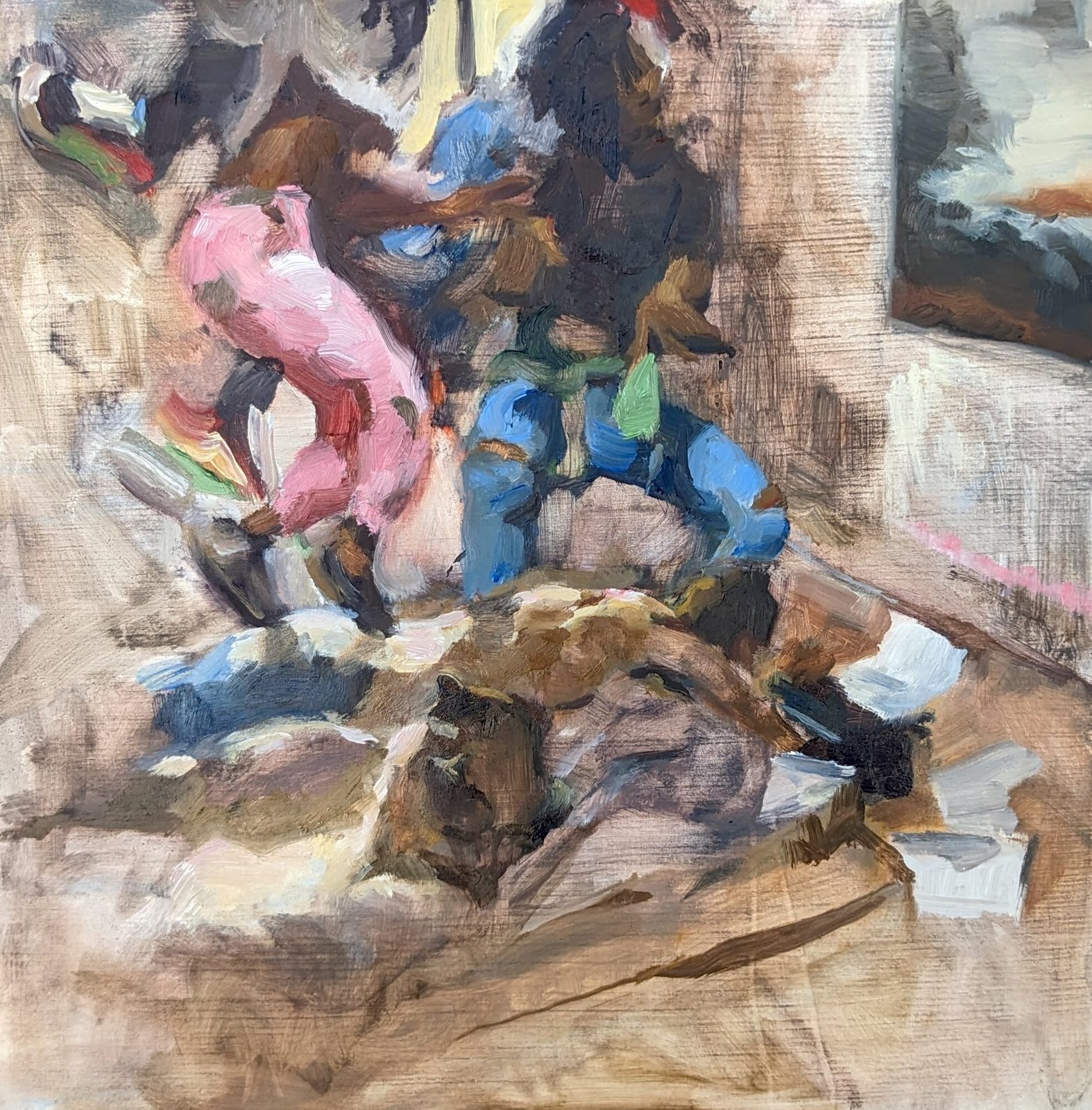 Dancerfuffle, Oil on panel, 8×8 in, 2020, by Soraya Hutchinson