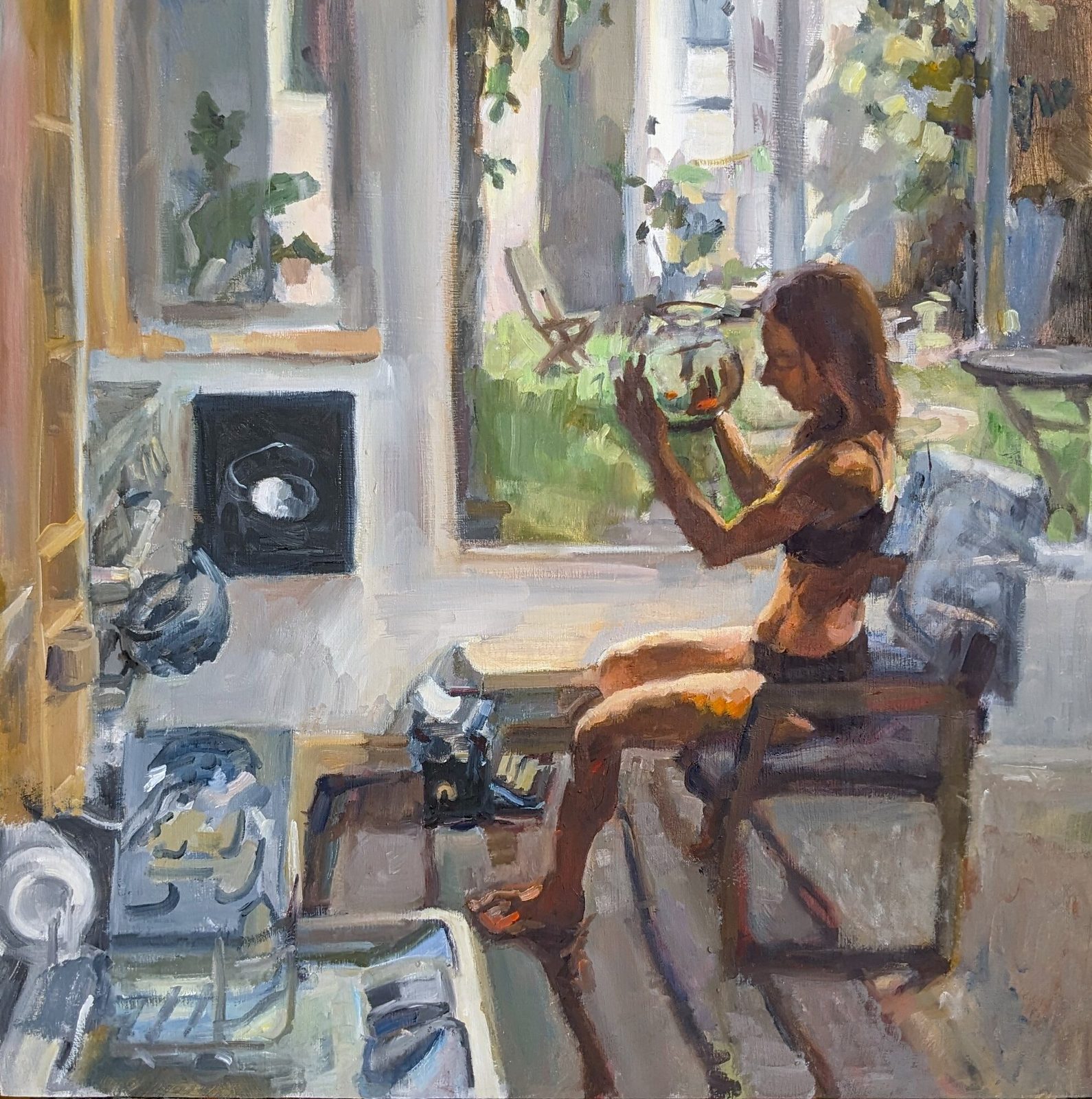 Interior Fish, Oil on panel, 24×24 in, 2021, by Soraya Hutchinson