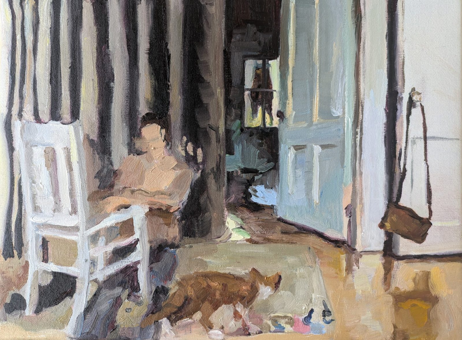 Curious Cat, Oil on panel, 12×9 in, 2024, by Soraya Hutchinson