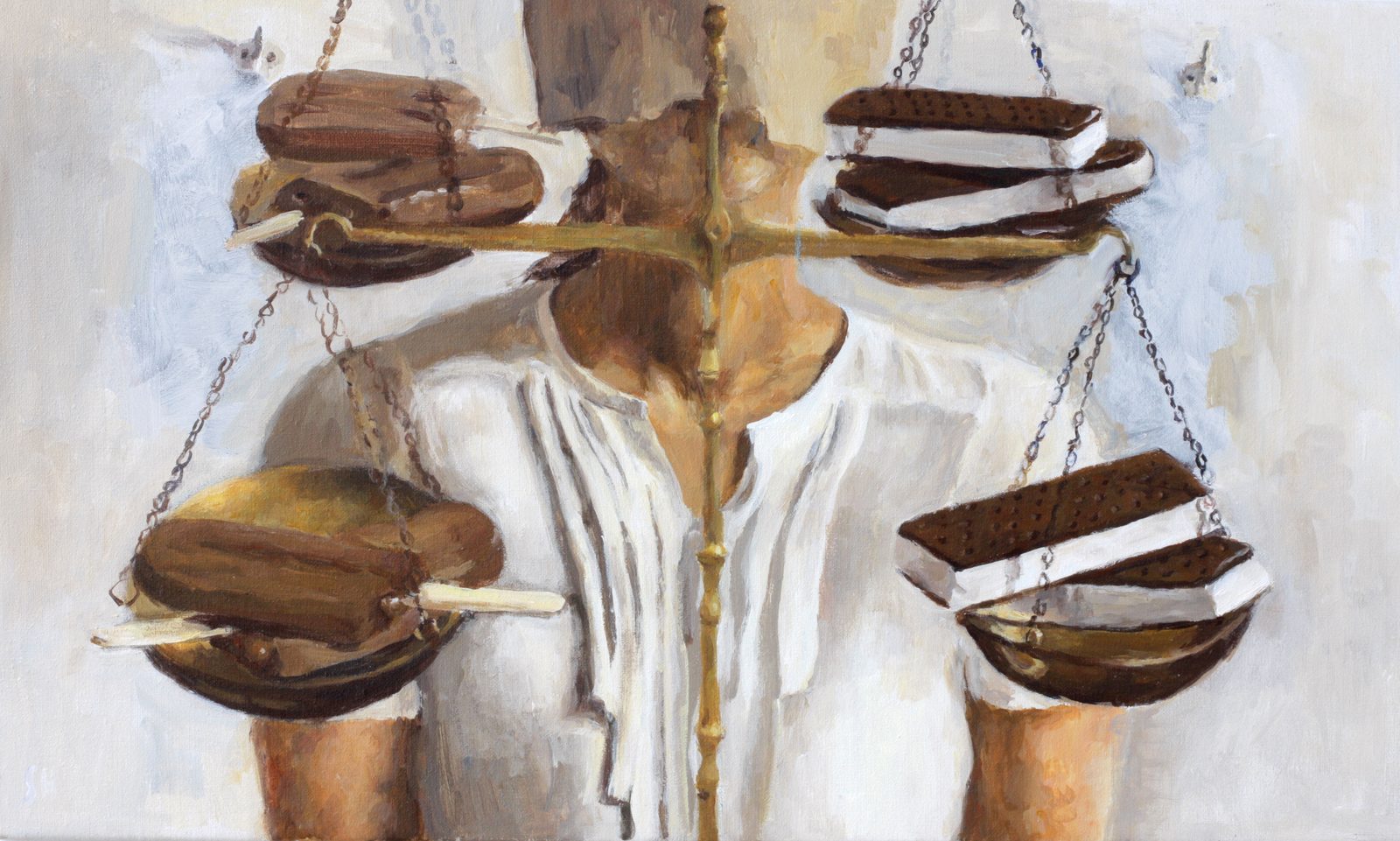 Symmetrical Judgement, Oil on linen, 24×18 in, 2014, by Soraya Hutchinson